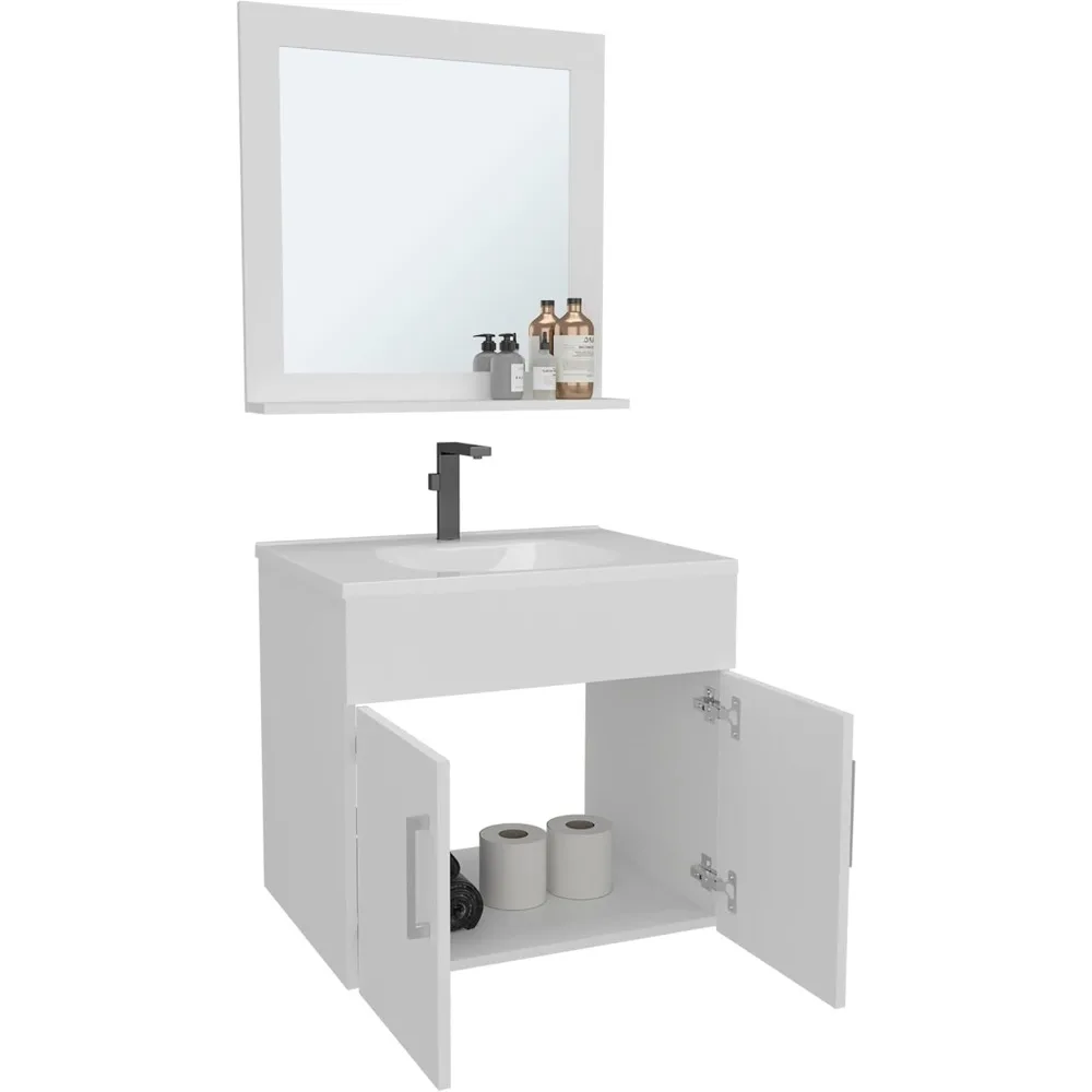   خزانة حمام بليك مع مرآة - حل تخزين حديث باللون الأبيض   #4