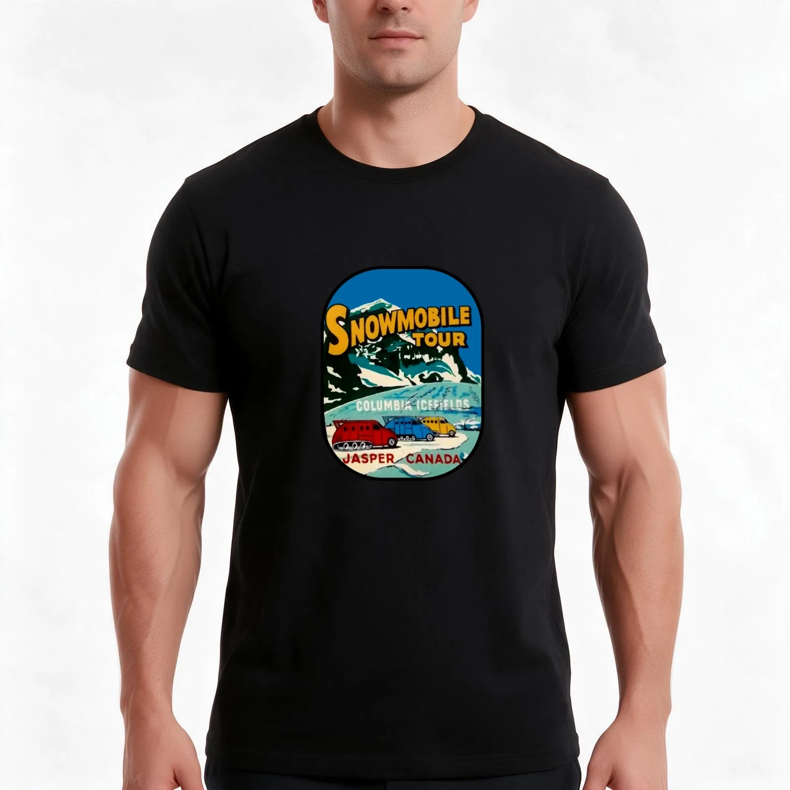 Jasper Snowmobile National Park Vintage Decal T-Shirt, Summer Casual Cotton Tee, Oversized Streetwear Tops, Unisex Men Women