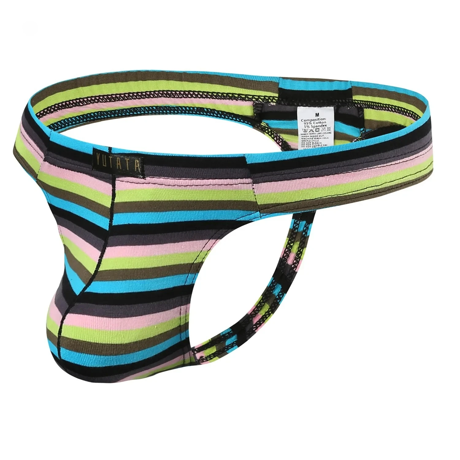

Men's Sexy T Back Underwear Rainbow Striped Breathable Comfortable Skinny Underpant Gays Erotic Low-rise U Convex Pouch G-string