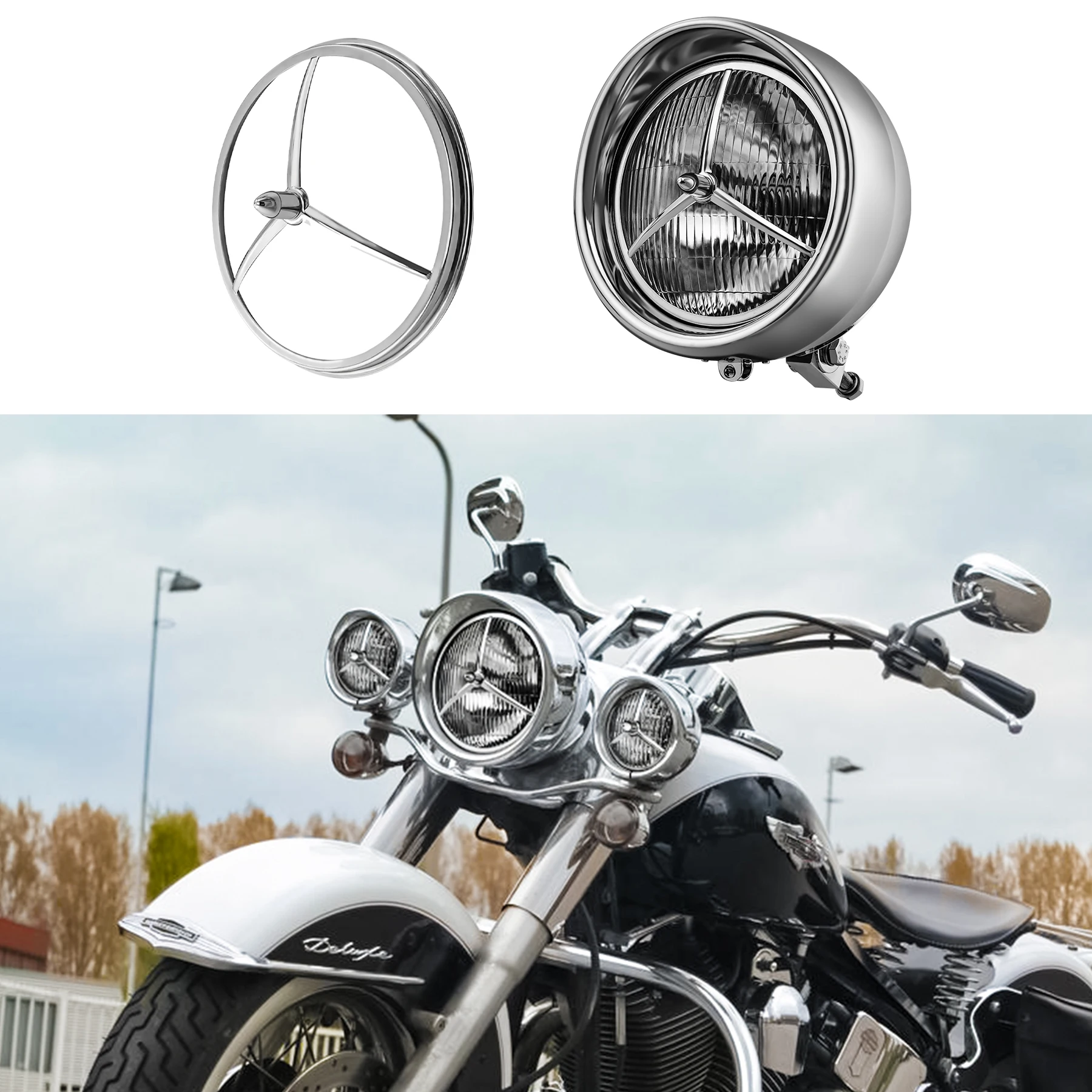 7\'\' LED Classic Custom Brim Trim Cover Headlight Cover Chrome Motorcycle Headlight For Harley Lucas