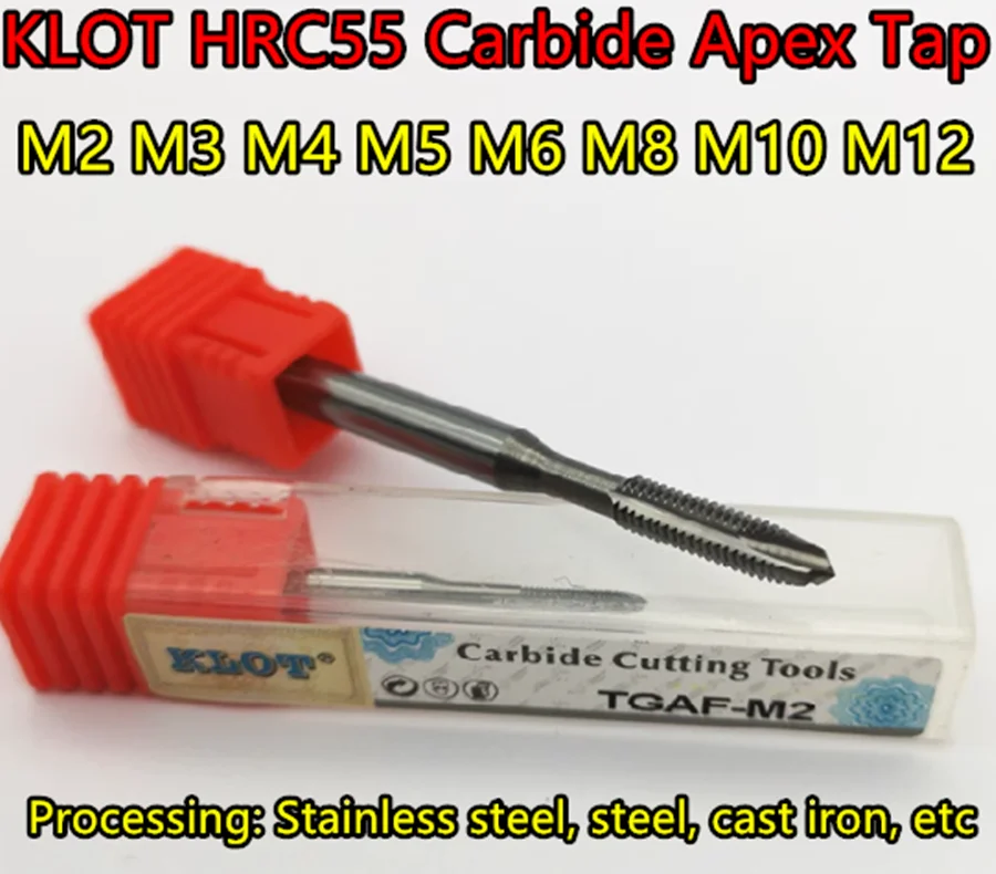 M2 M3 M4 MN5 M6 M8 M10 M12  H2  KLOT HRC55 Carbide Apex Tap Processing: Stainless steel, steel, cast iron, etc