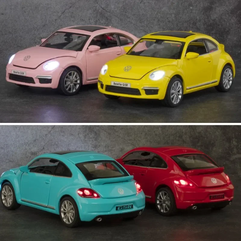 Modèle de voiture en alliage Volkswagen Beetle, Diecasts, Simulation de véhicules jouets, Son et lumière, Arrière nervuré, Cadeaux pour enfants, 1:32