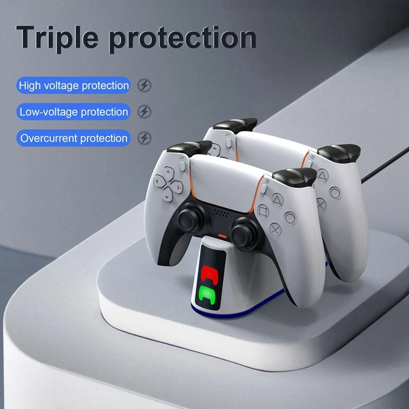 شاحن وحدة تحكم مزدوجة RGB Led لجهاز PS5/Slim Wireless Dualsense Controller Joystick Gamepad جهاز شحن