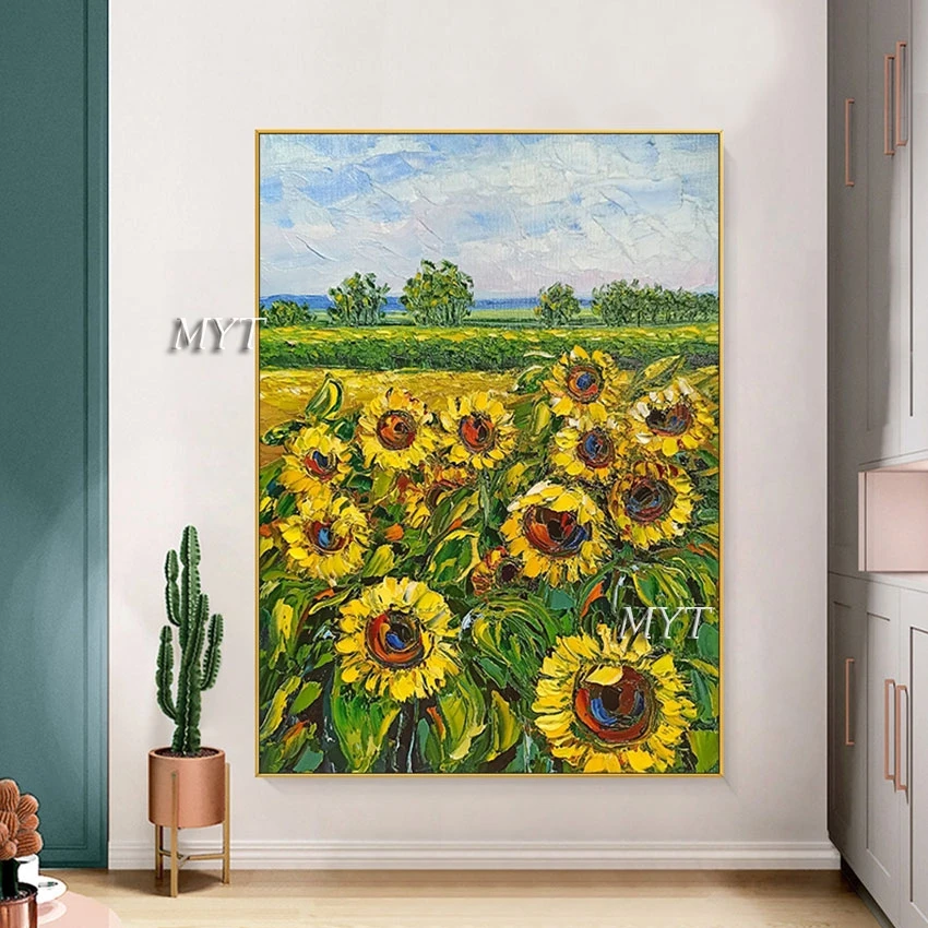 

Landscape Abstract Canvas Painting Wall Decor Picture Art Craft Unframed Sunflower Flower Field Modern Paintings With A Knife