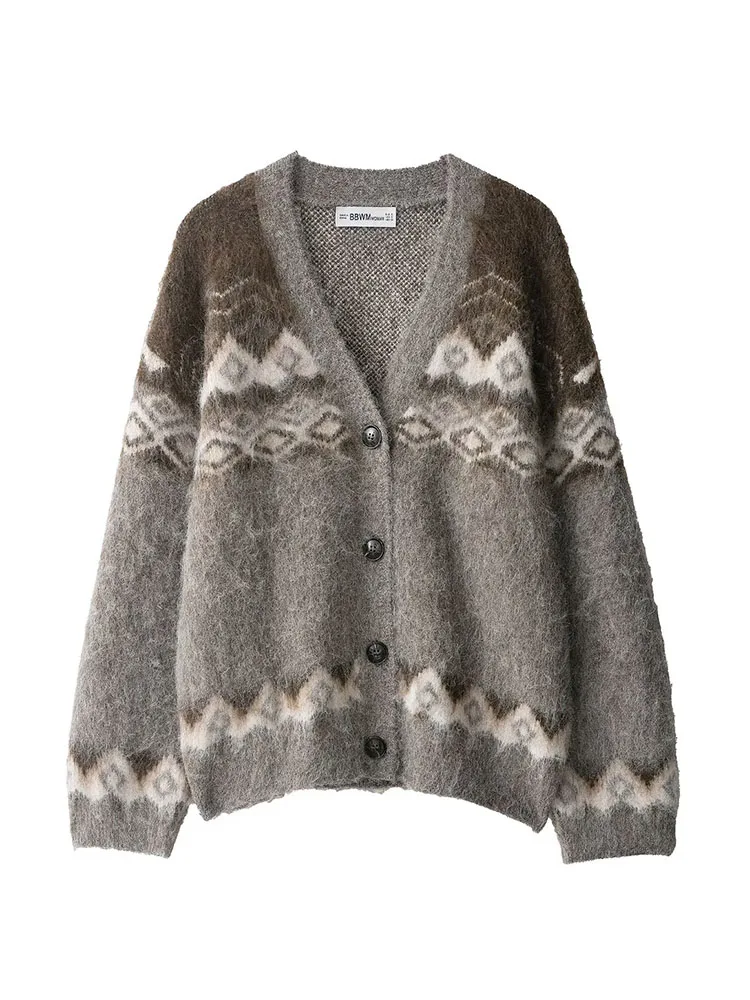 

Женская вязаная куртка 2025 г., женские куртки с длинным рукавом и принтом на пуговицах, уличные короткие пальто, женская осенняя новая верхняя одежда