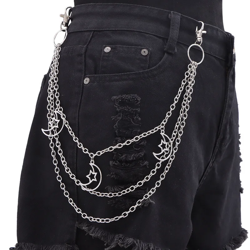 Multi‑Layer Star Moon Pendant Pants Chain Unisex Metal Waist Chain Gothic Y2K Aesthetic Jeans Hanging Fashion Decor Accessory