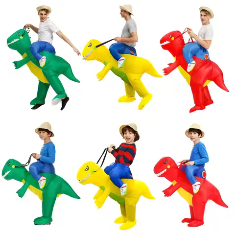 Funny Adults Kids Inflatable Dinosaur Costume Tyrannosaurus Rex Ride-On Costume Suitable for Halloween Carnival Party Cosplay