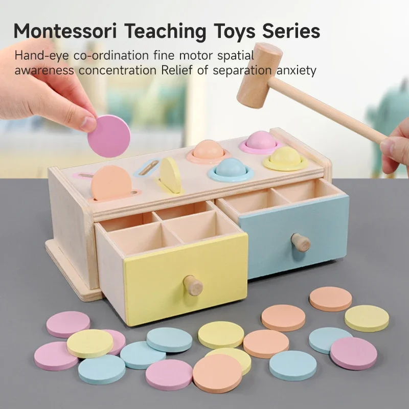 Nowe Montessori Drewniane Zabawki dla Niemowląt Poznawanie Kolorów i Kształtów Dopasowywanie Zabawki Sensoryczne dla Dzieci Obrotowy Bęben Dopasowywanie Monet Skrzynka Trwała Pudełko Prezent