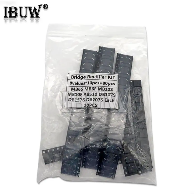 8value*10PCS=80PCS Bridge Rectifier Assorted Kit contains MB6S MB6F MB10S MB10F ABS10 DB107S DB157S DB207S igmopnrq