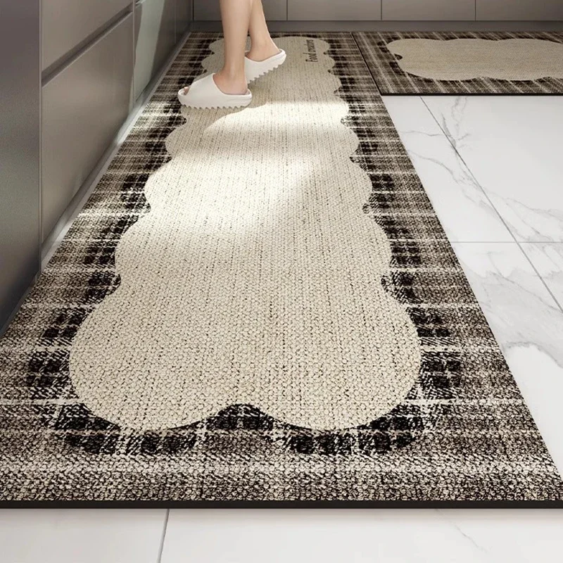 

Kitchen Floor Mat Waterproof Oil-proof Carpet Pvc Leather Non-slip Foot Mats Long Rug Grey Minimalism Style Home Decoration Rugs