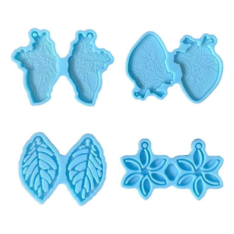 Leaf Flower Heart Shape Earrings Epoxy Resin Mold Necklace Keychain Silicone Mould DIY Crafts Jewelry Pendants Casting Tools