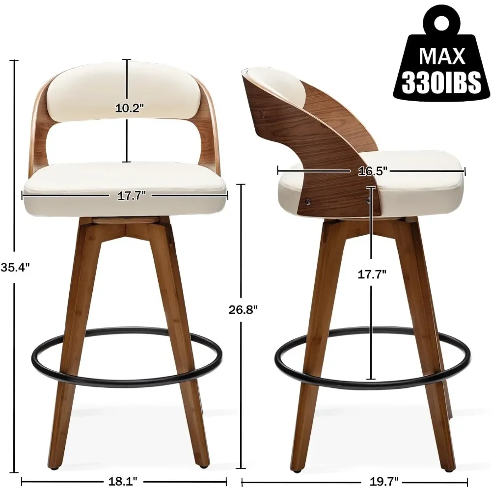 Barstools-taburetes de barra de altura de mostrador para isla de cocina, silla de Bar tapizada moderna de 26,8 pulgadas H, taburetes de mostrador giratorio, Juego de 2