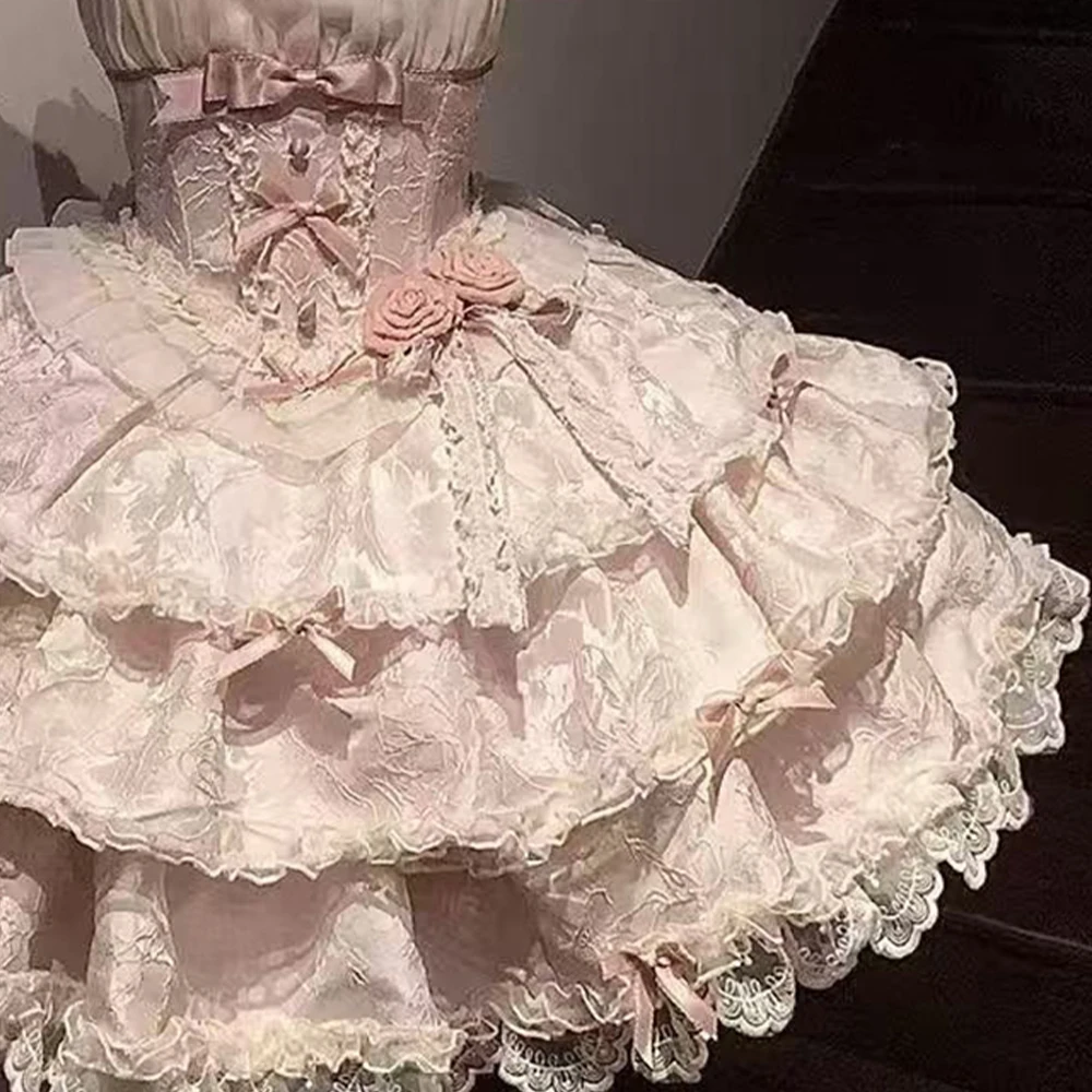 Kawaii Sweet Lolita Dress Set Women's Elegant Ruffle Lace Princess Dress Japanese Evening Dress 2026 Summer Fashion New Style