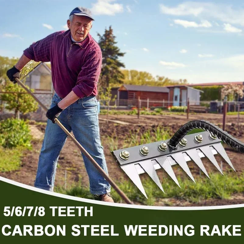 Teeth Carbon Steel Garden Hand Rake Farm Tool Weeding Scarifier Agricultural Nail Harrow Metal Harrow Garden WeedingTool
