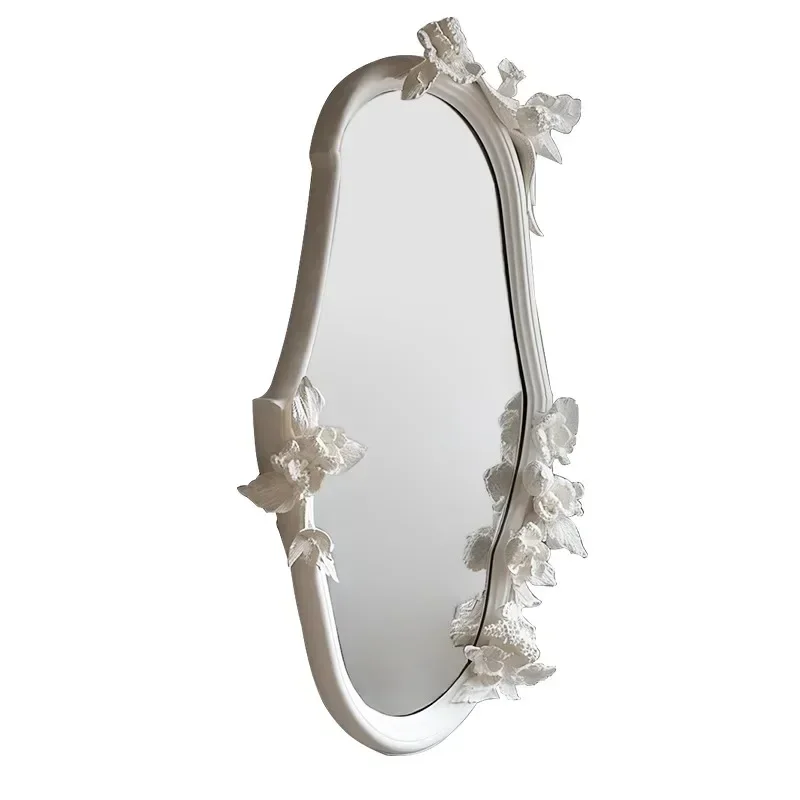 French wall-mounted dressing  retro carved full-body  cream wind wall-mounted fitting mirror floor-to-ceiling
