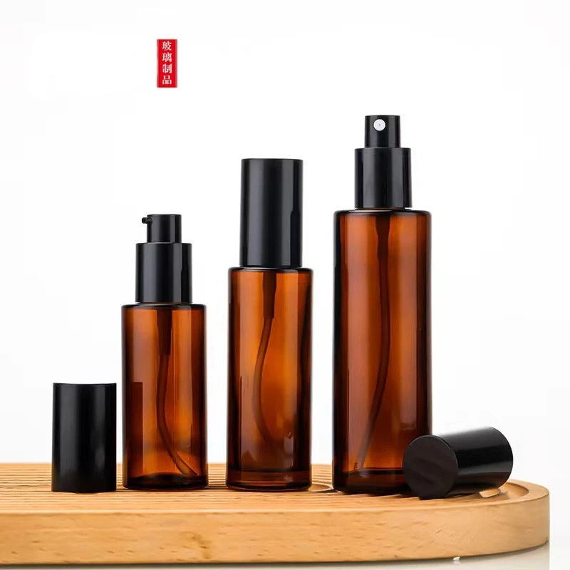 Flcopropriété pulvérisateur en verre brun, bouteille de gratitude pour presse, bouteille de crème de toner cosmétique, contenants cosmétiques portables, 30 ml, 40 ml, 50ml, 60 ml, 100ml