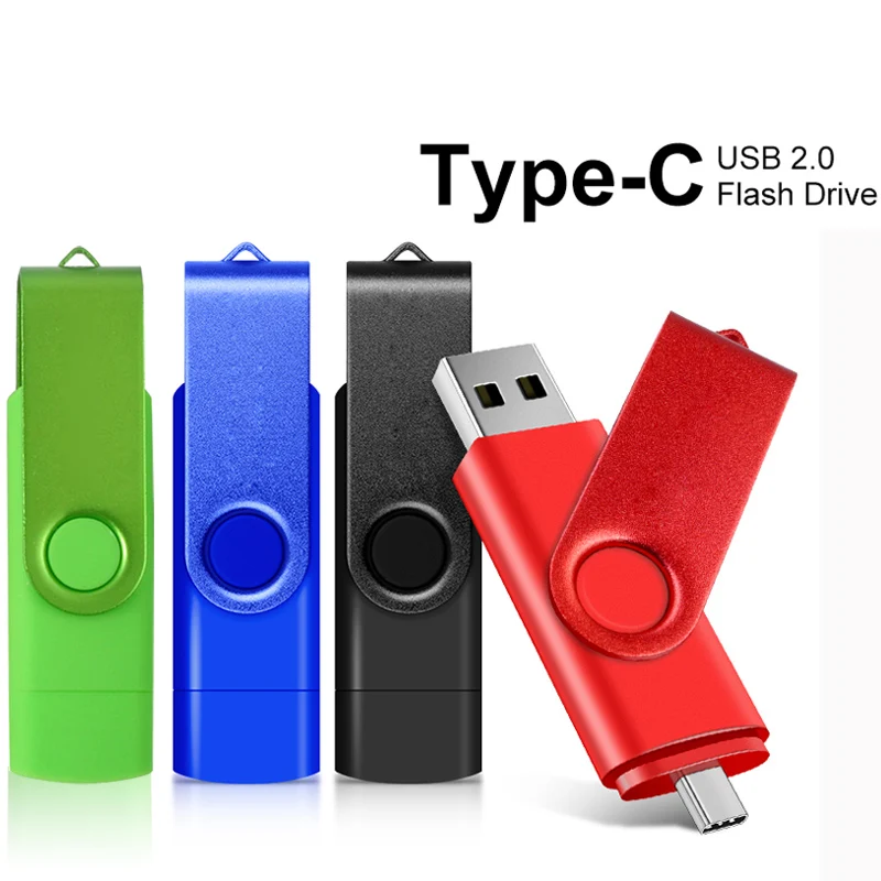 High Speed TYPE-C USB 2.0 Flash Drive 64GB 128GB Rotatable OTG Pen Drive 8/16/32GB Memory Stick for SmartPhone PC Pendrive