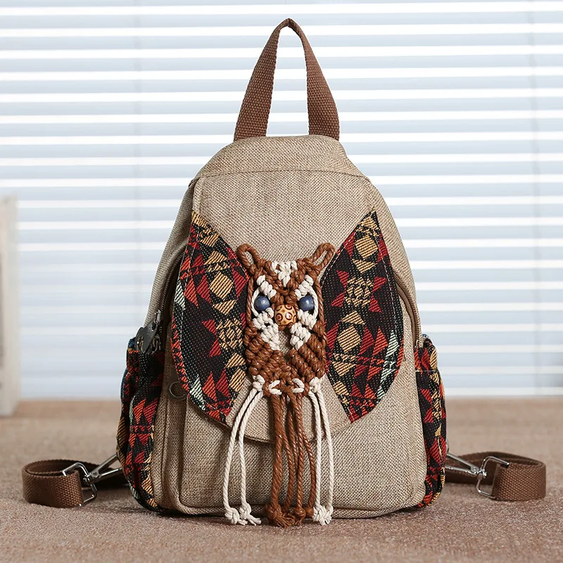 Ethnic Style New Women's Bag Backpack Canvas Tassel Chest Bag Backpack Tourism Backpack