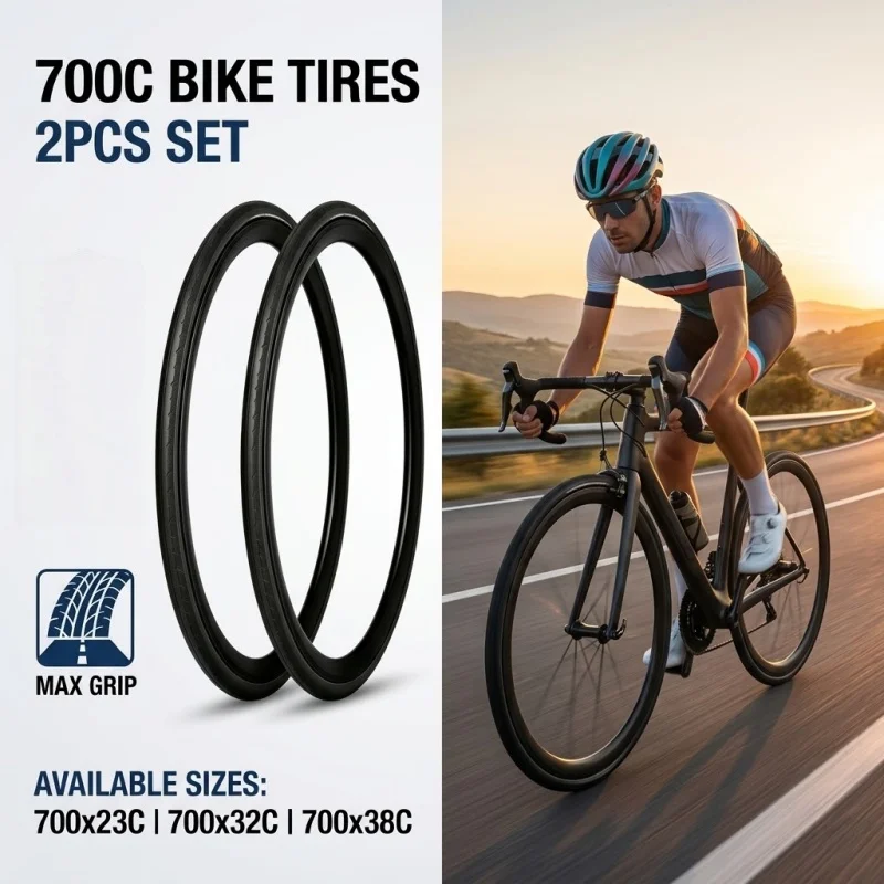 2Pcs Road Bike Tires 700x23C 700x32C 700x38C Puncture Resistant Bicycle Outer Tyres Durable Rubber Set For Fixed Gear Racing Bik