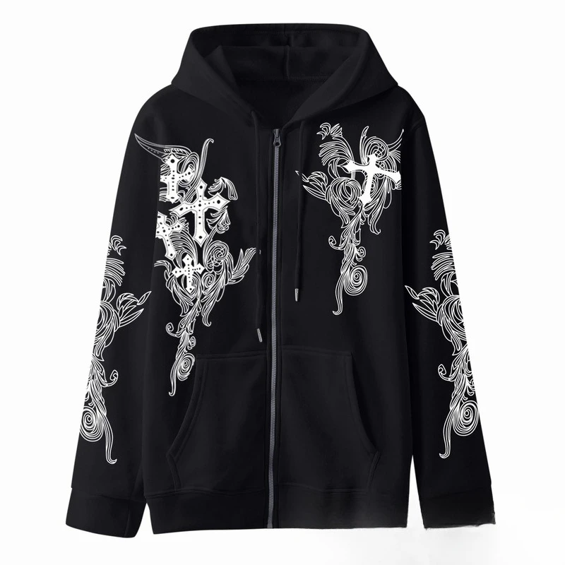 Autumn American Hip Hop Gothic Women's Zipper Hoodie Fashion Casual Oversized Loose Hoodie Coat for Women Y2k Goth Streetwear