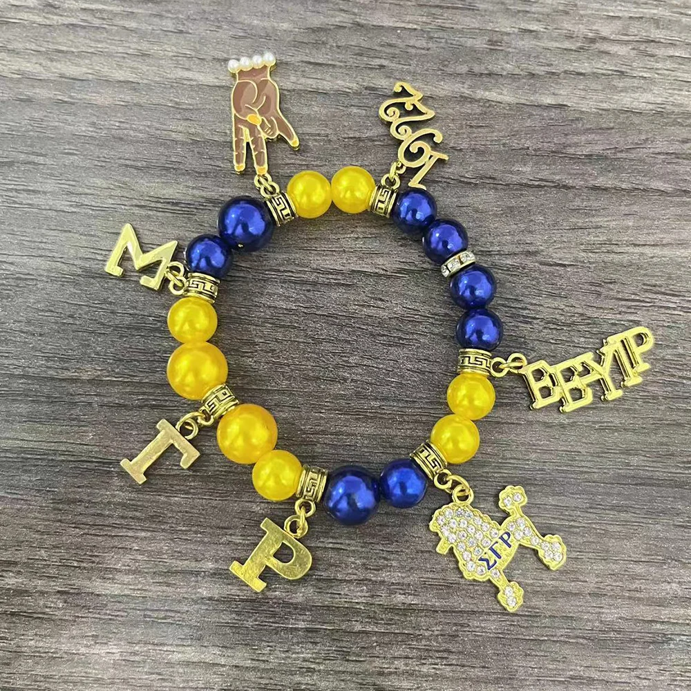 Greek Sigma Gamma Rho Letter Hand Poodle 1922 EEYIP Pendant Elastic Women's Bracelet Gift