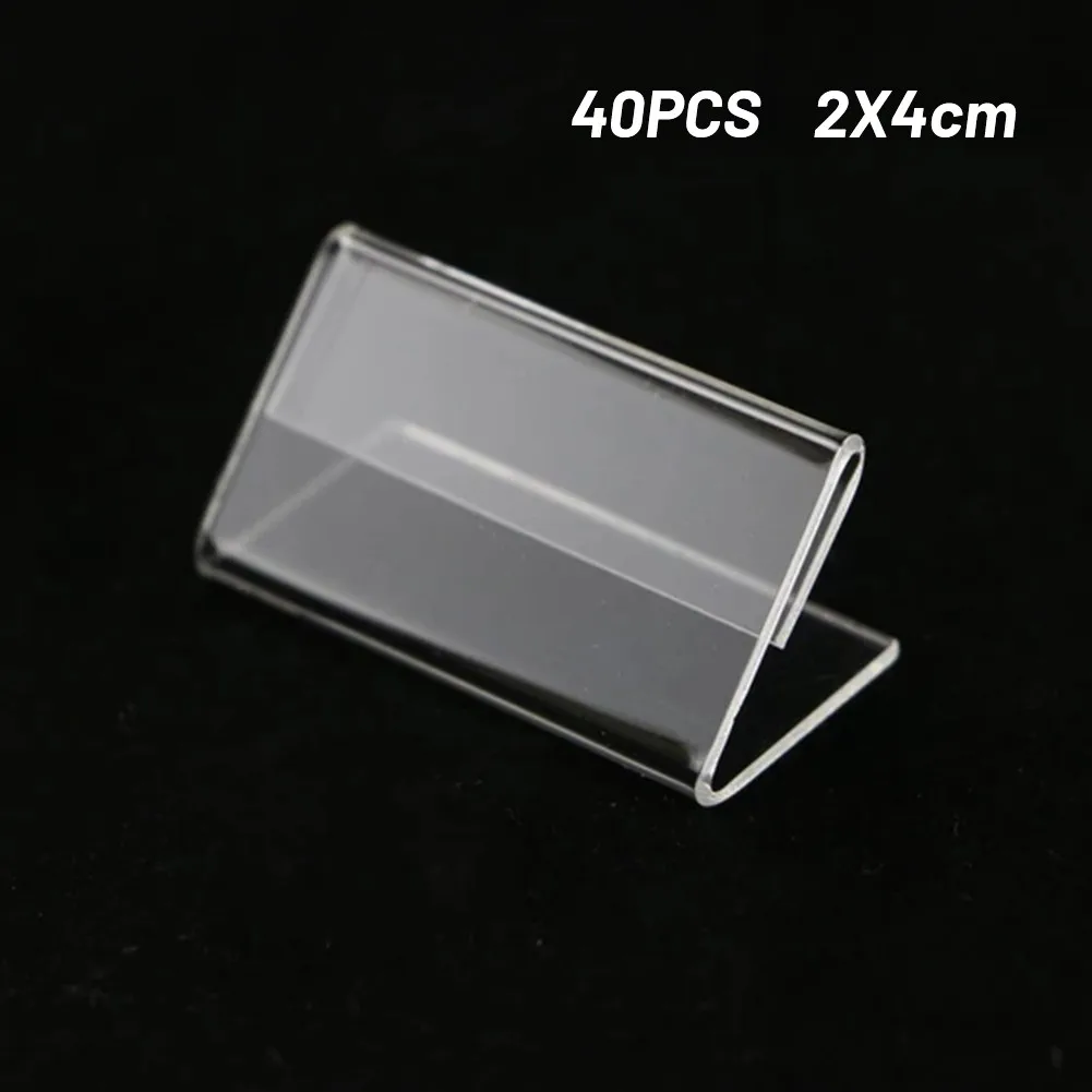 40pcs Acrylic Sign Display Stand Of Business Card Label Label Stand 2x4cm Clear Price Tag Clip Sign Card Holder