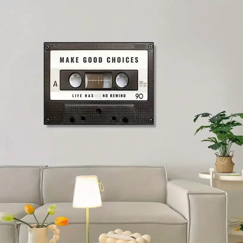 1pc Inspirational Cassette Wall Art Canvas Print Poster -  with Uplifting Quotes and Unique Make Good Choices Life Has