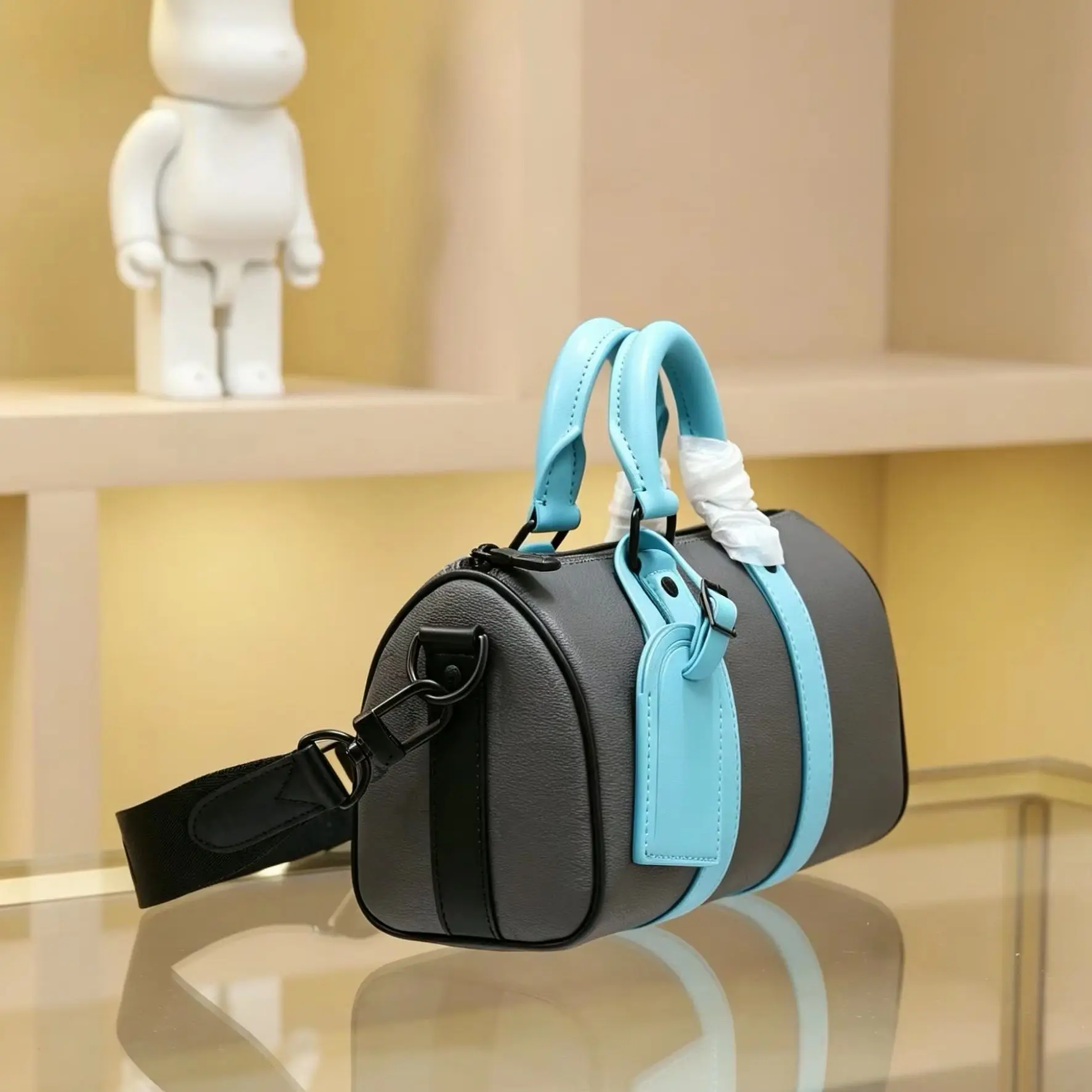 Color Block Mini Cylindrical Boston Handbag, Luxury Multi-Way Mini Handbag