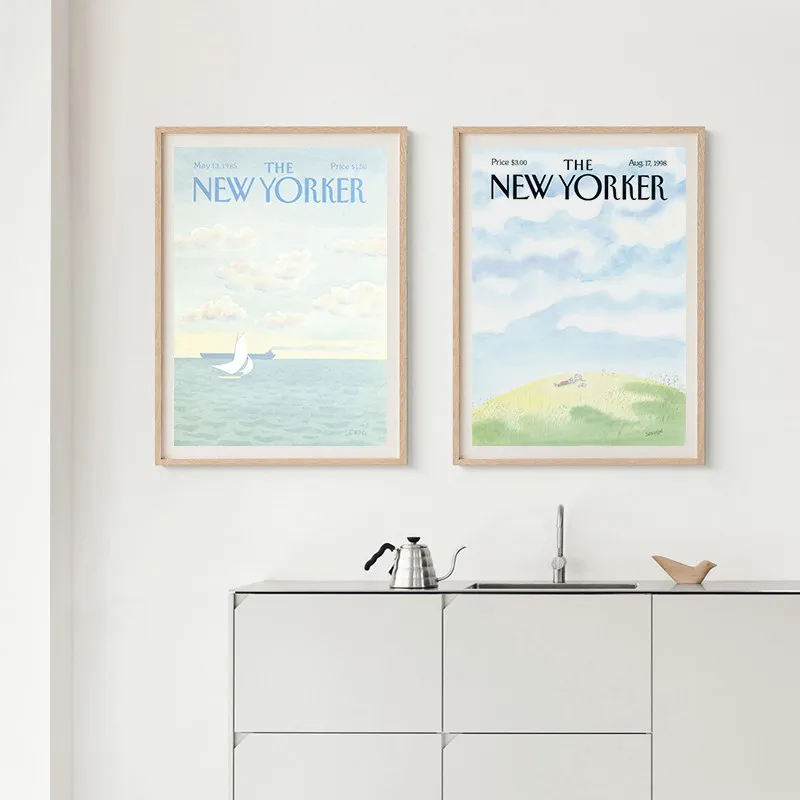 Póster en lienzo de la portada de la revista The New Yorker, paisaje vintage, estampado artístico retro de flores, decoración de pared para estudio y dormitorio de estilo nórdico