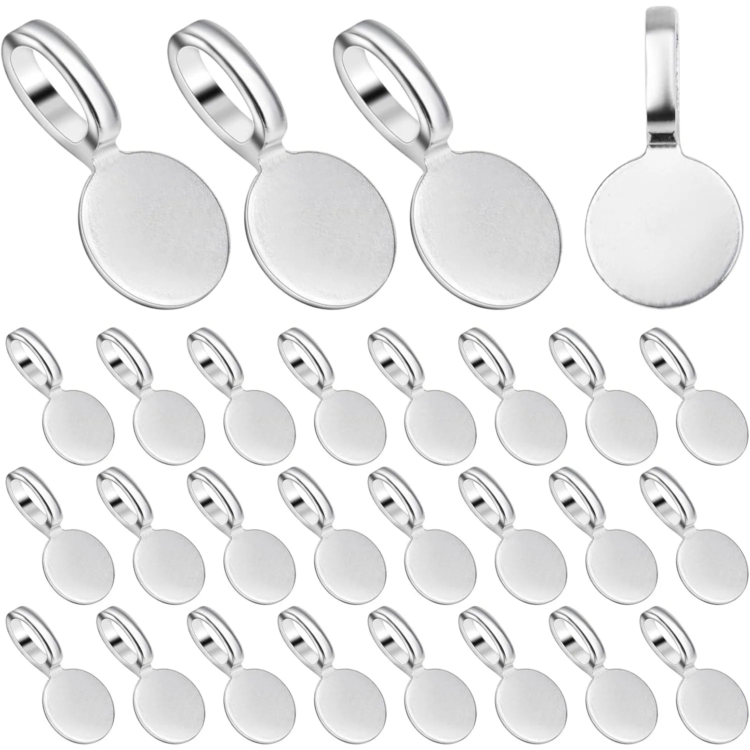 

100pcs Silver Glue-on Flat Pad Bails Pendants Charms Connector Hanger for DIY Necklace Earrings Jewelry Making Accessories