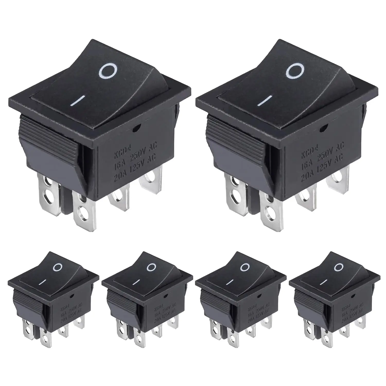 10pcs KCD4 Rocker Switch 4 Pin 2 Position DPST On Off Black Mini Boat Rocker Switch 20A 125VAC 16A 250VAC Snap-in Square Toggle