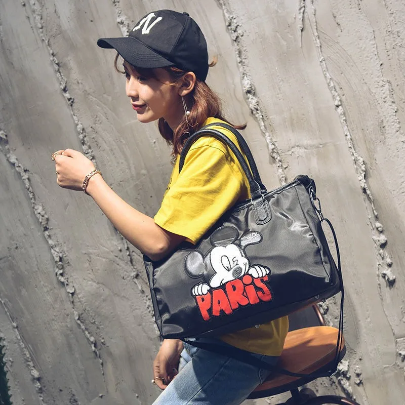 Disney 2024 New Mickey Large Ladies Travel Bag Capacity Cute Fashion Luggage Bag Oxford Cloth High Quality Women\'s Handbag