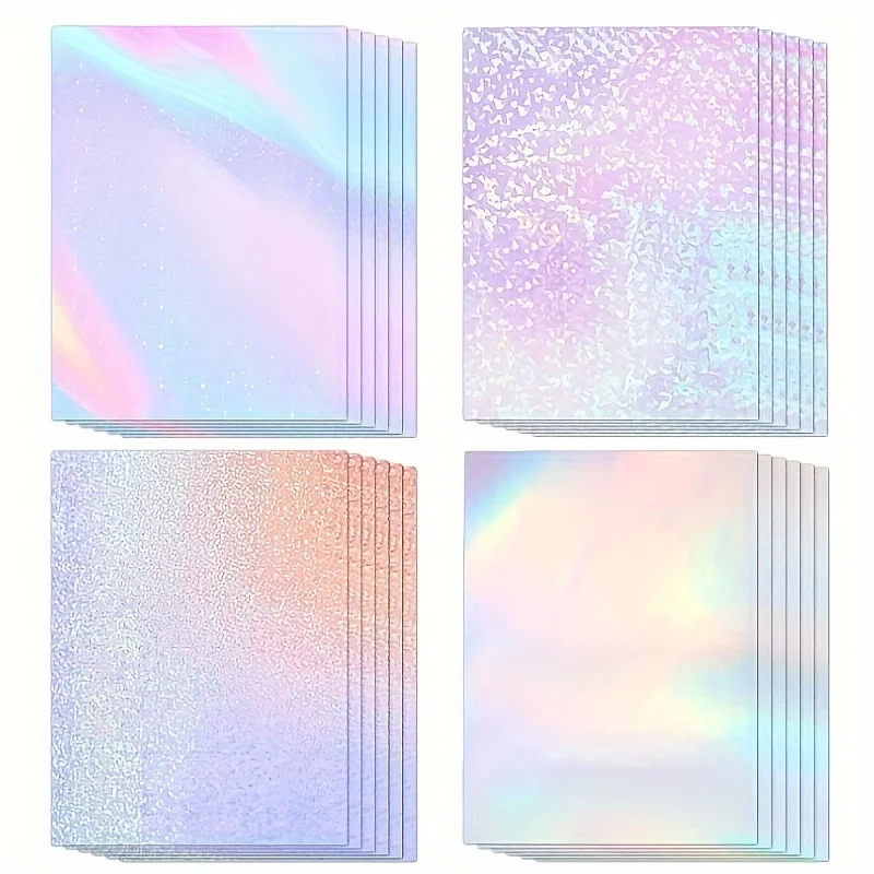 24 arkusze naklejek holograficznych, przezroczysty winyl samoprzylepny do zdjęć, obrazków, kartek, rękodzieła (rozmiar A4/4 style)