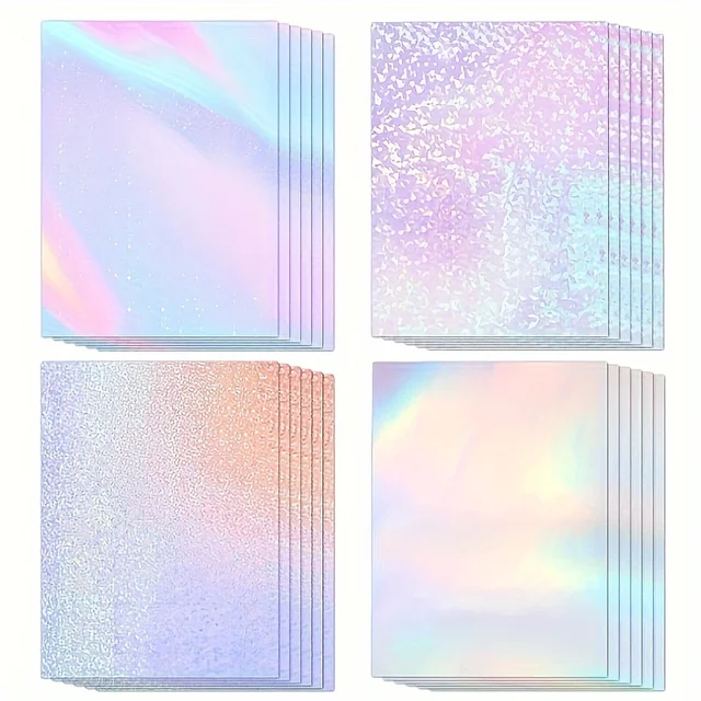 24 arkusze naklejek holograficznych, przezroczysty winyl samoprzylepny do zdjęć, obrazków, kartek, rękodzieła (rozmiar A4/4 style)