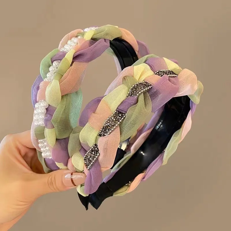 

Pearl Braided Headband Elegant Color Design Non-Slip for Women Girls Daily Outdoor Home Hair Accessories Headwear