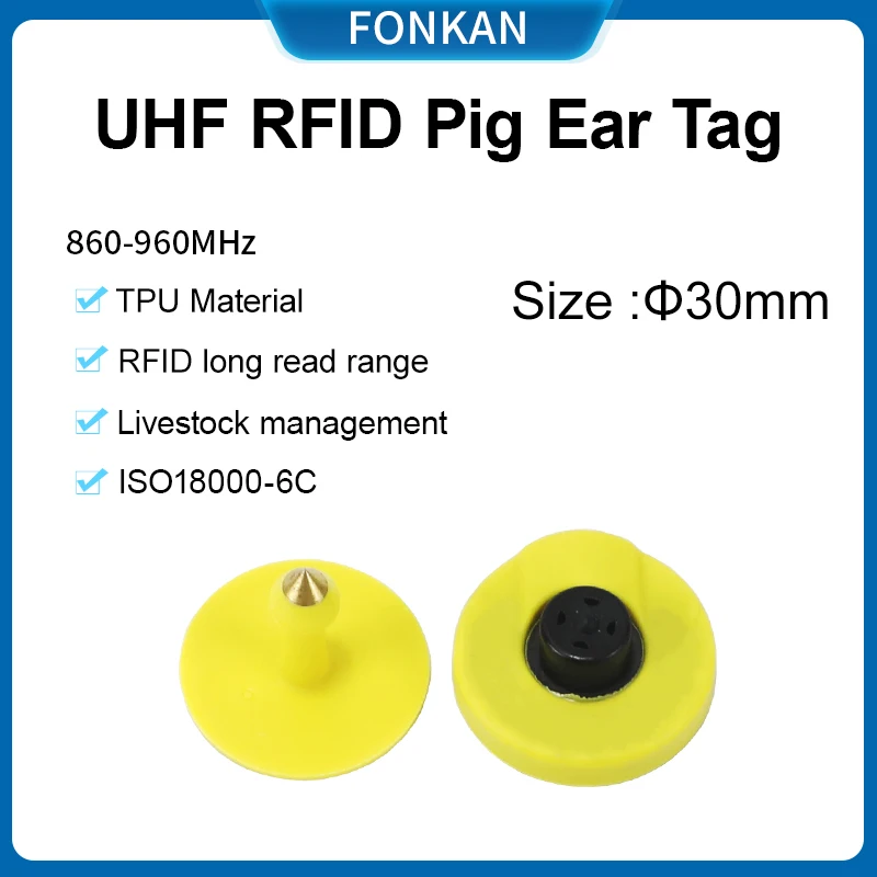 

100pcs UHF RFID Pig Ear Tag 30mm TPU Material 860mhz 960mhz Passive Animal Tag for Livestock Management