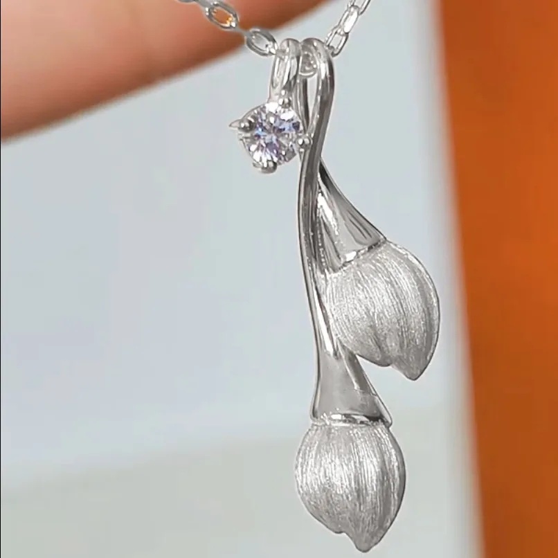 قلادة توليب ذهبية/فضية، قلادات على شكل توليب مصقولة للنساء، سلسلة سترة شتوية فاخرة #2