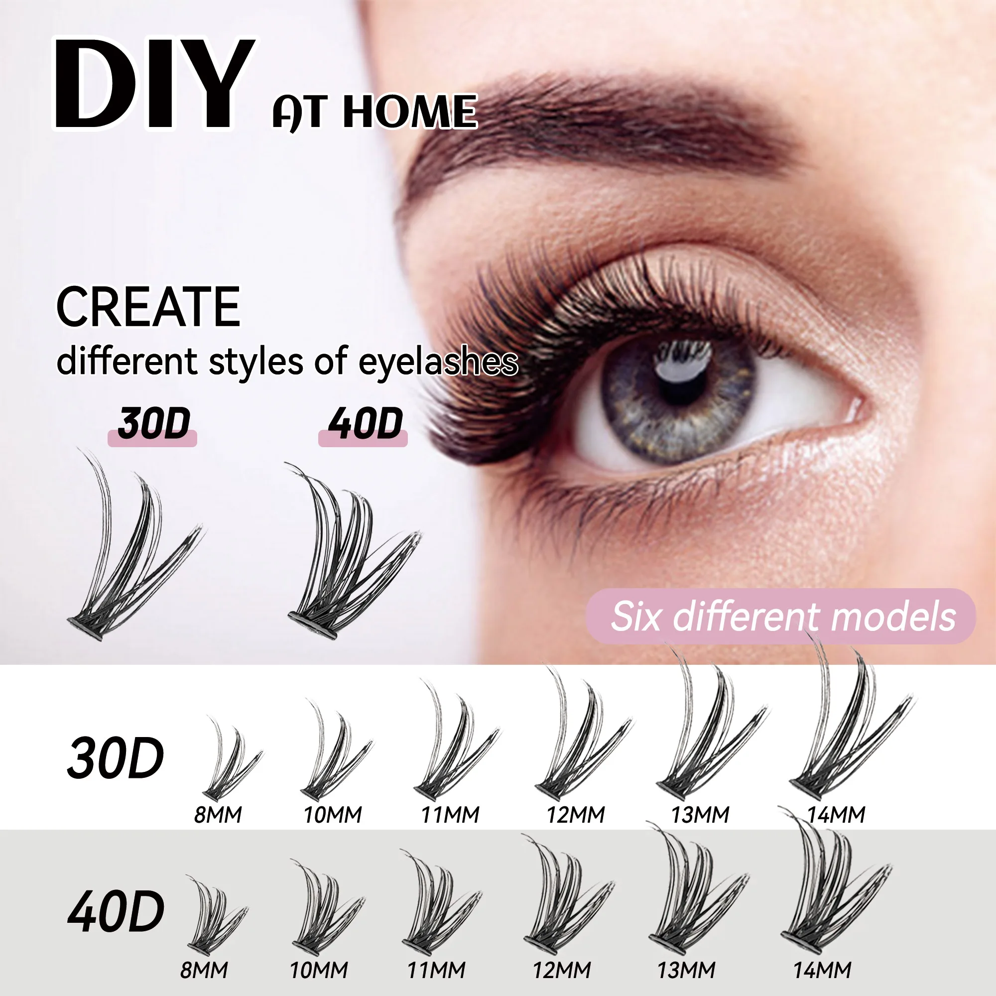 DIY Lashes Extension Kit para colagem de cílios, cola Acessórios, Clusters, Bond e Seal, Ferramentas de maquiagem, 240 pcs