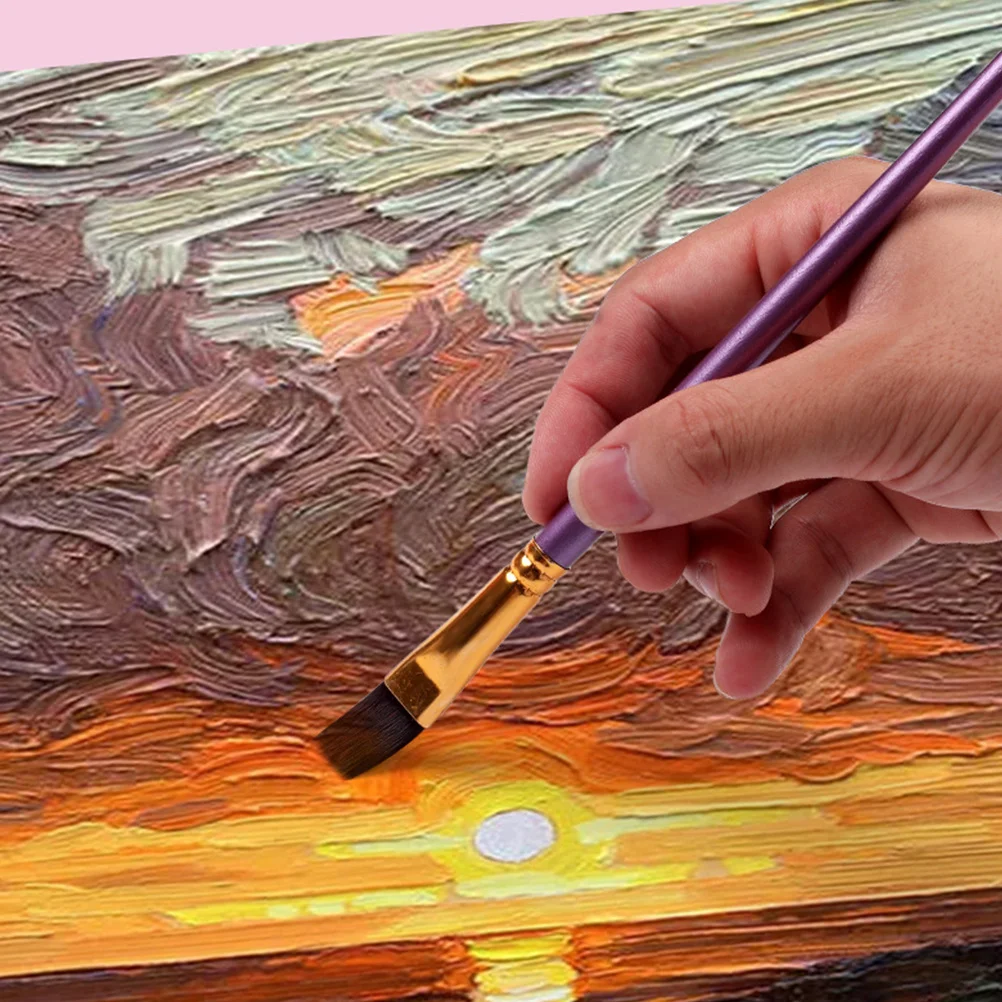 

10Pcs Painting Oil Brush Premium Nylon Sturdy Tip Wooden Handle Copper Tube Interface Easy Clean Multifunction Watercolor Kit