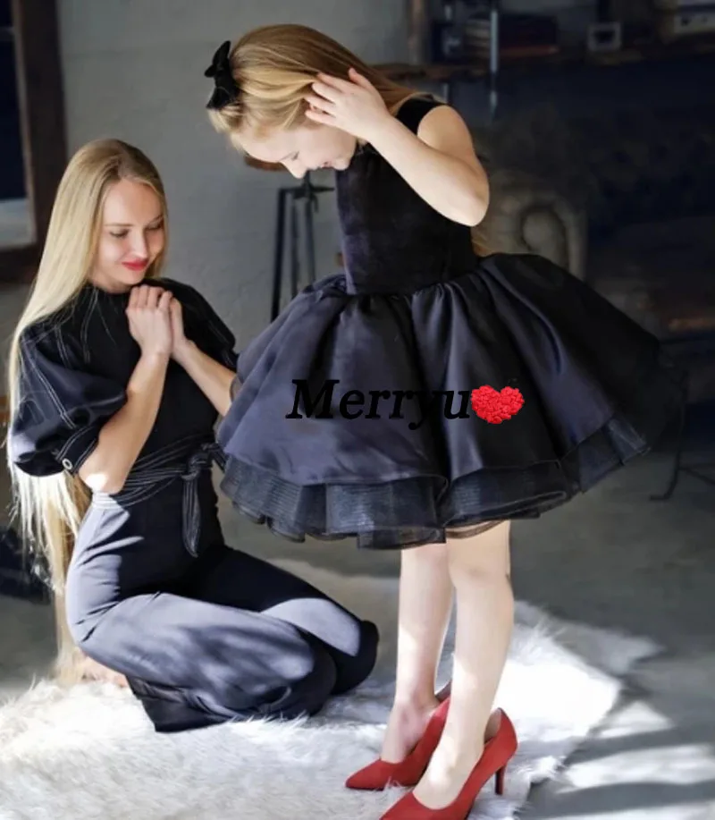 Flower Girls Black Velvet Dress  Kids Party Dress Tutu Pageant  Dresses Gown for Child Birthday