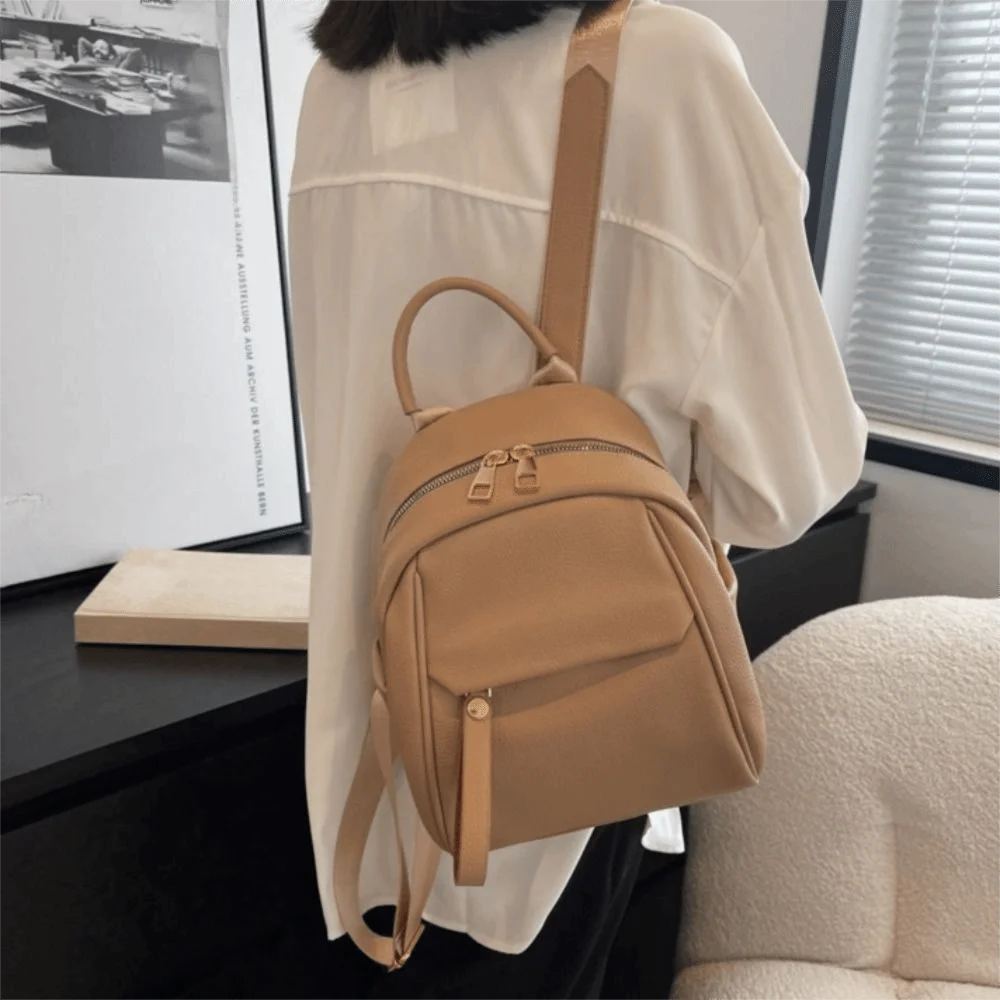 Elegante grande capacidade mochila feminina multifuncional à prova dwaterproof água bolsa casual simples macio couro do plutônio mochila de viagem