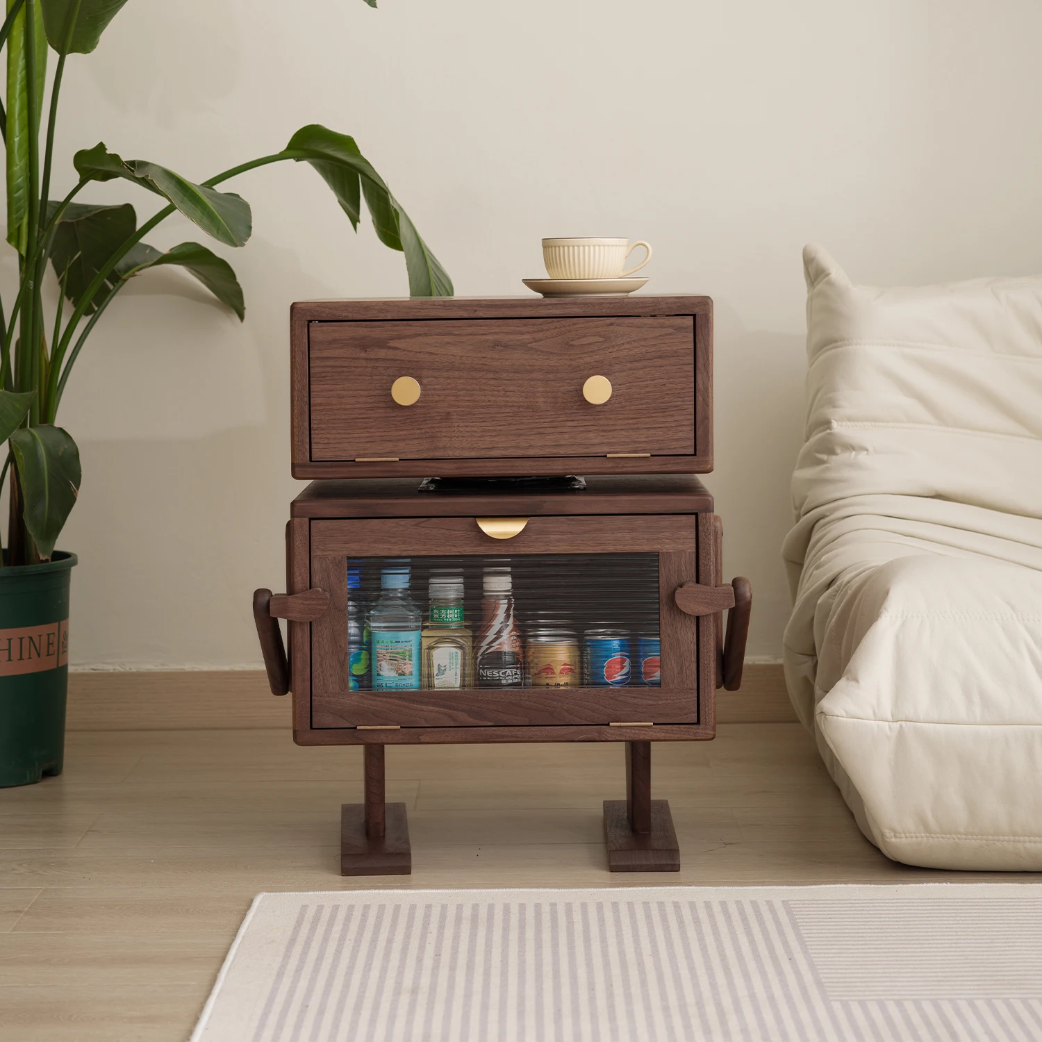 Nordamerikanischer Nachttisch aus schwarzem Walnussholz, Massivholz, Roboter-Sofa-Beistellschrank, Schlafzimmer-Aufbewahrung, kreative Cartoon-Kommode für Kinder