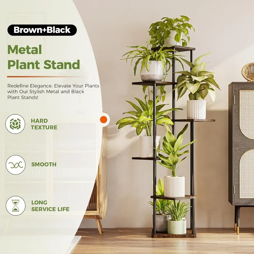 Bamworld Tall Plant Stand Indoor, 6 Tier Metal Plant Shelf for Multiple Plants, Corner Tiered Flower Stand for Patio Garden