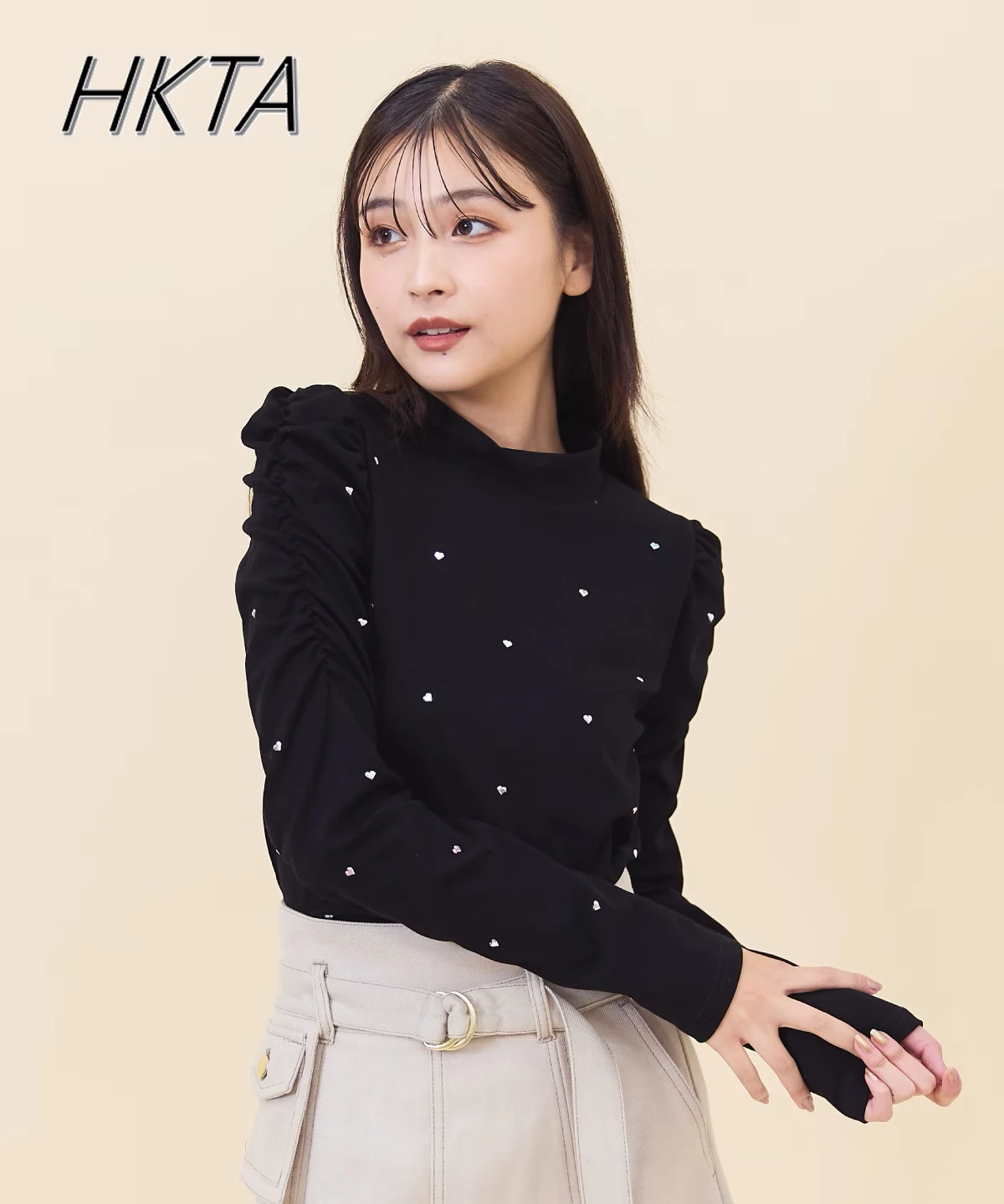 Japanese Niche Women Clothing Spring New Semi-turtleneck Bubble Long-sleeve T-shirts Versatile Love Black Bottoming Shirt Top