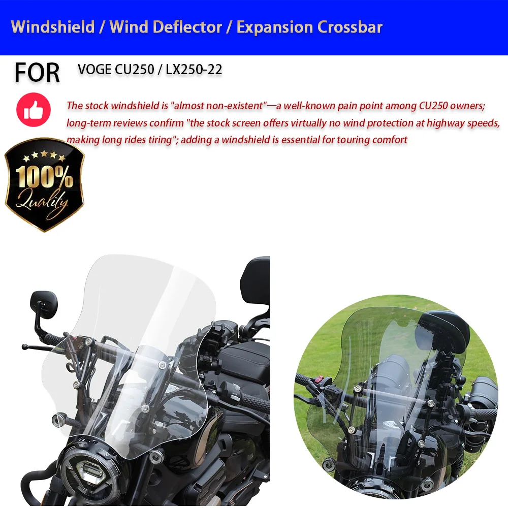 For VOGE CU250 LX250-22 Windshield Wind Deflector Crossbar 28/35cm No-Drill Accesorios Moto Accessori Moto