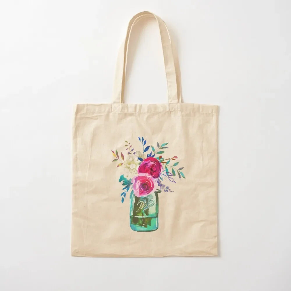 

Watercolor mason jar flowers Tote Bag Canvas bag Big bag Women's handbag handbag