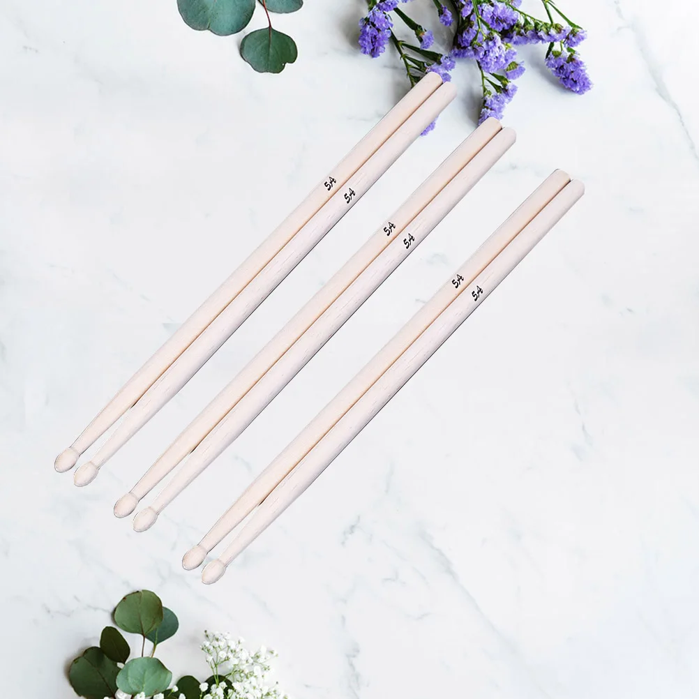 

3 Pairs Drum Stick Drumsticks Musical Parts Wooden Sturdy Stage Performance Maple Miss