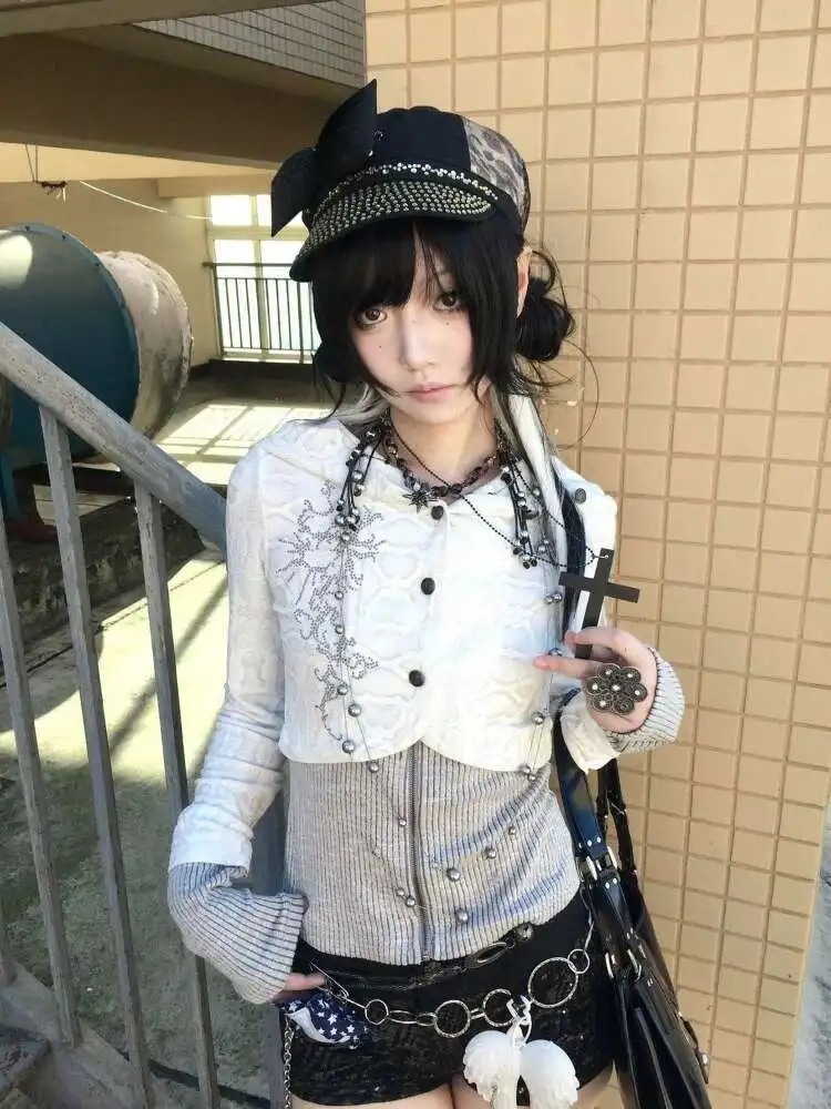 ブルゾン 00s y2k gauze gothic lolita punk jacket Y2K Gothic Knit 