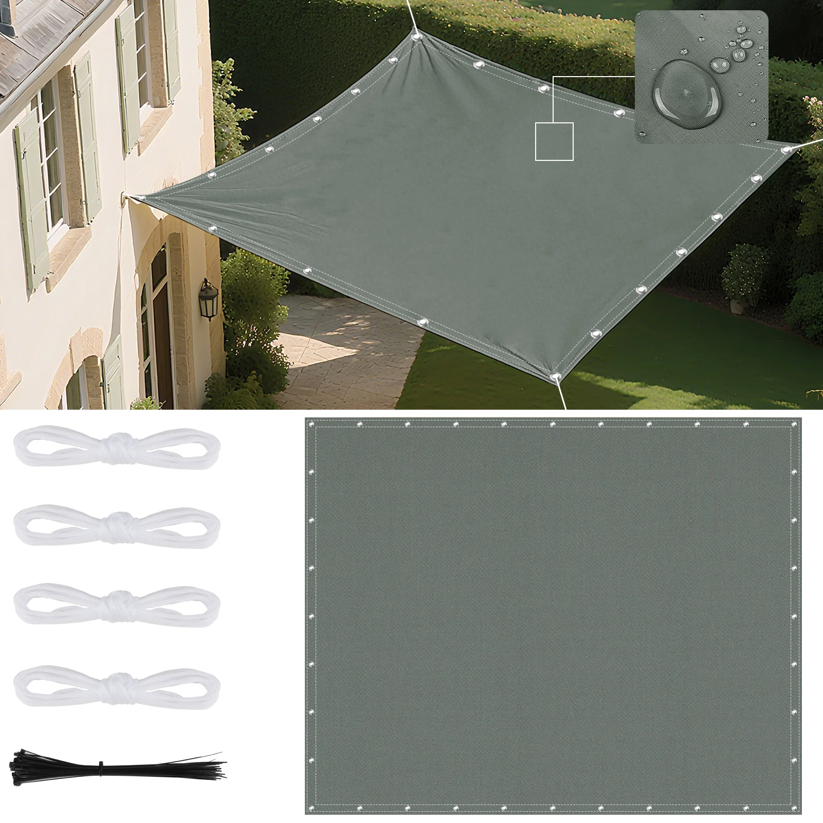 4x5M/3x4/3/2M Zonnescherm Zeil Waterdicht Buiten Vierkant Rechthoek Tuin Patio UV Blok Feestluifel Zwembad Kamp Luifel Zon Onderdak