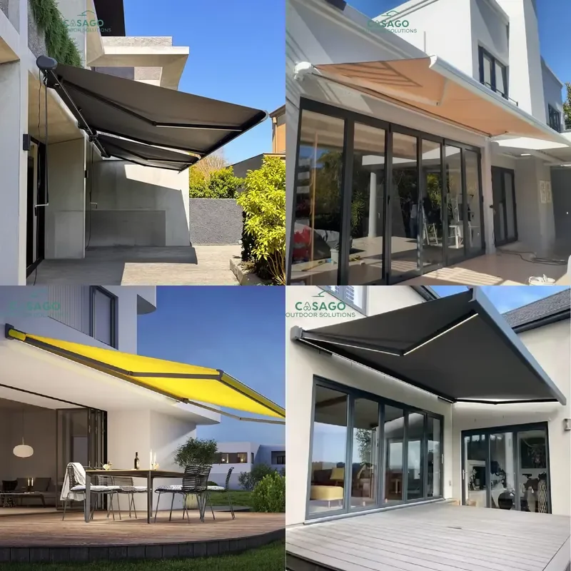 Weatherproof Retractable Aluminum Full Cassette Awning Motorized Outdoor Patio Window Door Sun Shade Canopy with Fabric